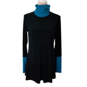 Sympli Canada Turtleneck Tunic Top Relaxed Flowy Black & Teal 6